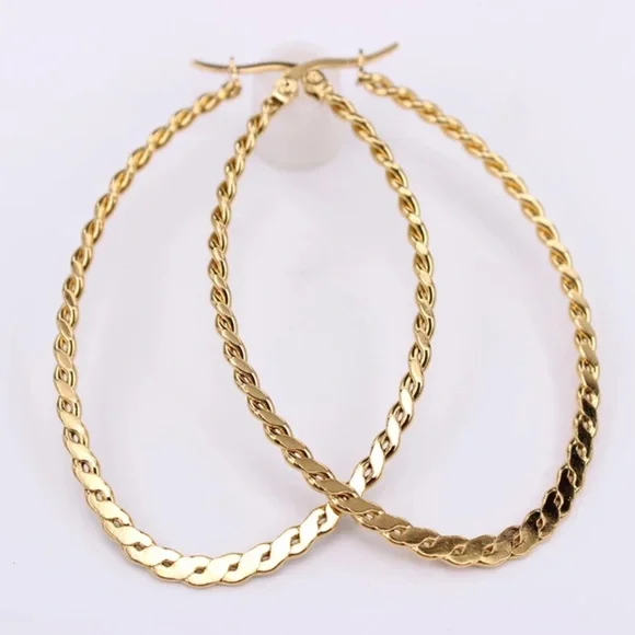 GOLD PLATED 40 mm TWISTED EARRINGS - Picture 3 of 3